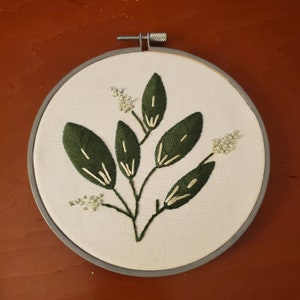 Floral Embroidery Art, Finished Green Flowers Hoop Wall Hanging, Hand Embroidered Home Decor, Framed Hoop Wall Art, Botanical Embroidery