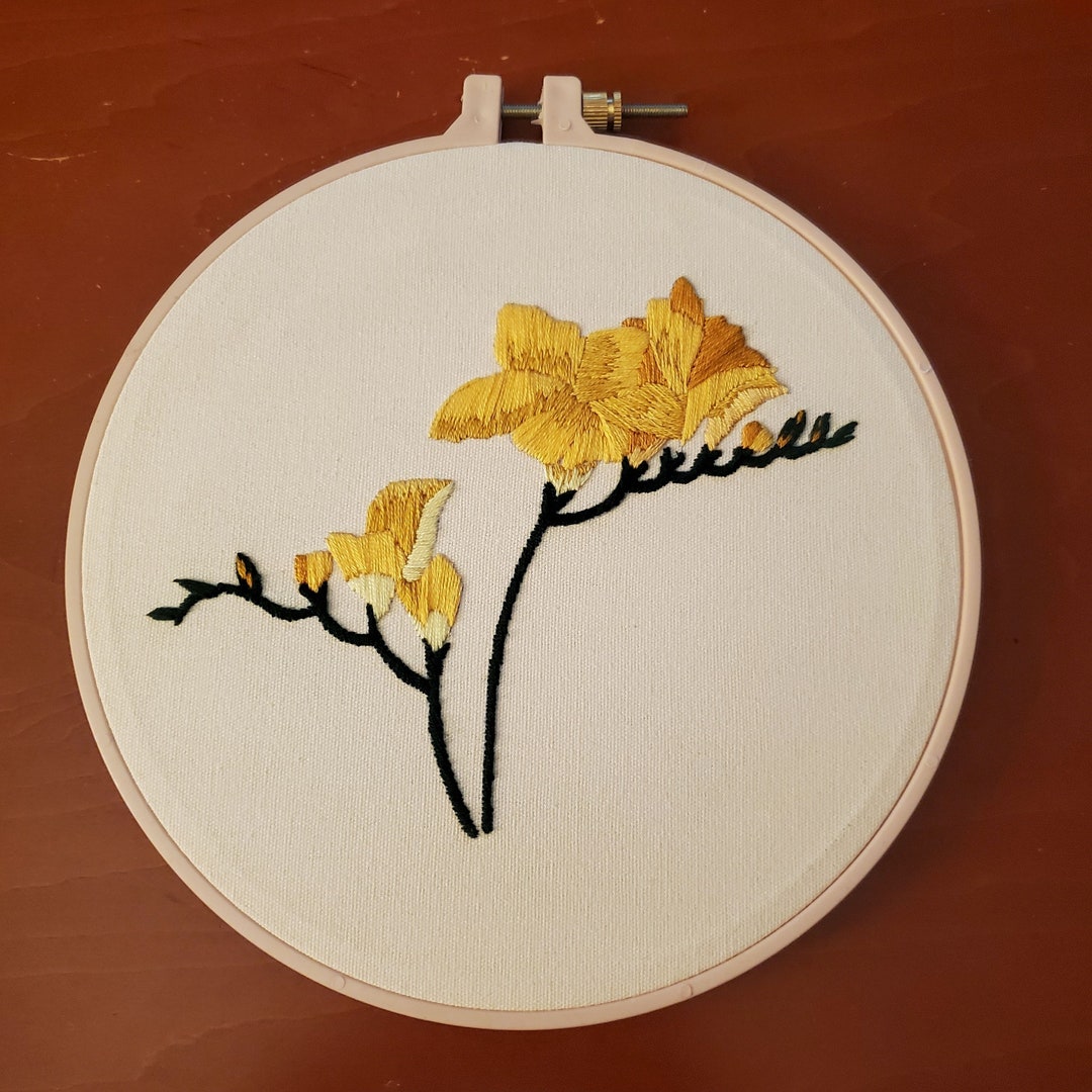 Floral Embroidery Art, Finished Yellow Flowers Hoop Wall Hanging, Hand ...