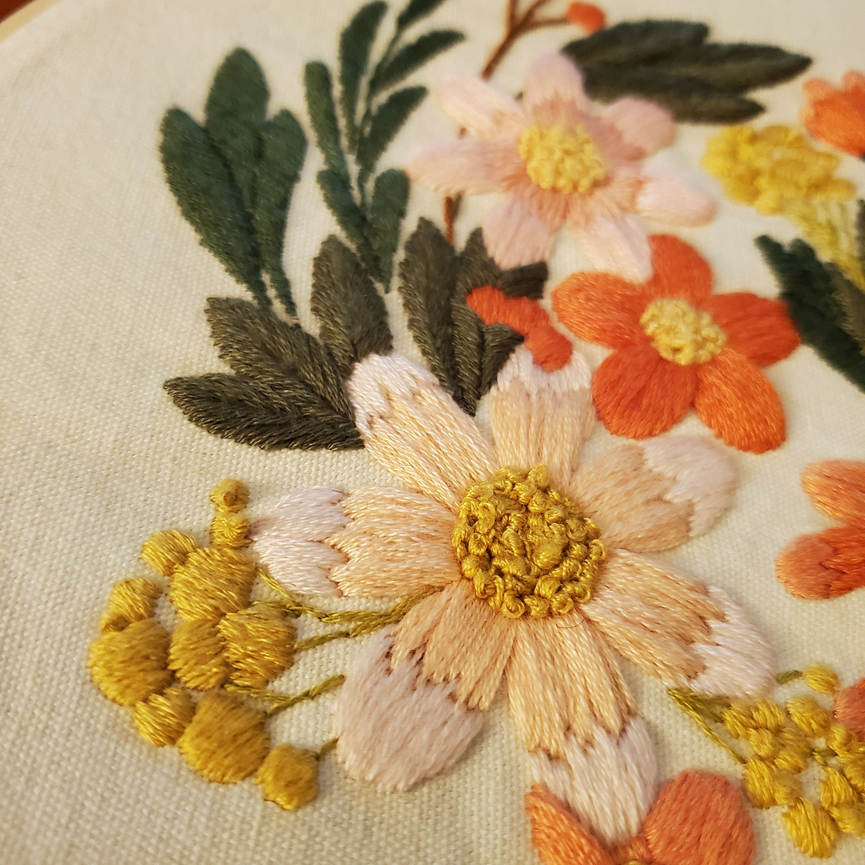 Floral Embroidery Art, Finished Assorted Flowers Hoop Wall Hanging ...