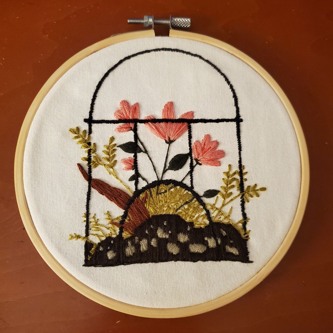 Floral Embroidery Art, Finished Flower Terrarium Hoop Wall Hanging ...