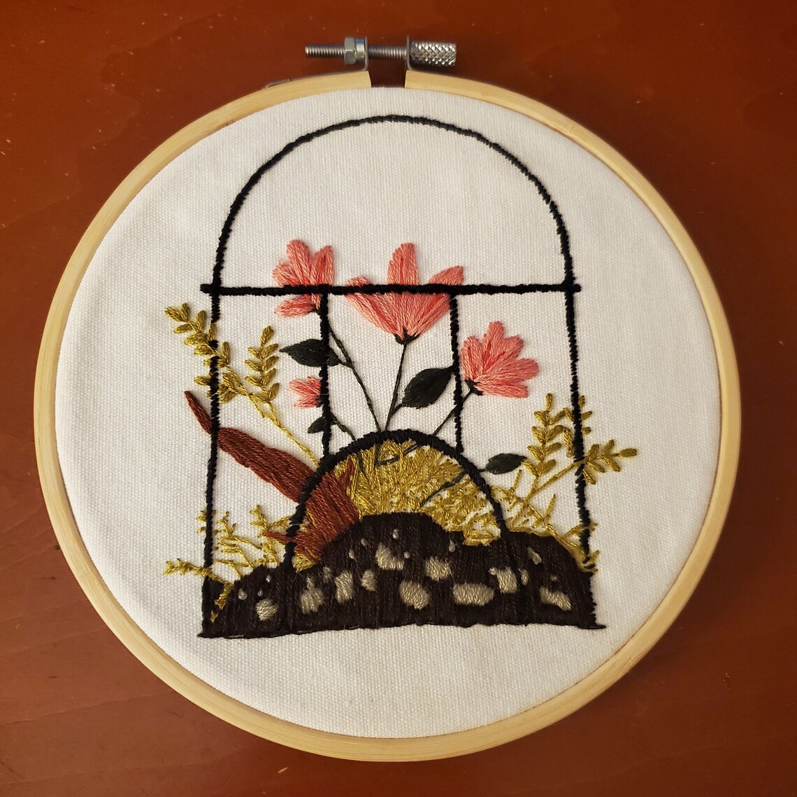 Floral Embroidery Art, Finished Flower Terrarium Hoop Wall Hanging ...