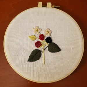Floral Embroidery Art, Finished Single Stem Flower Hoop Wall Hanging, Hand Embroidered Home Decor, Framed Botanical Hoop Wall Embroidery Art