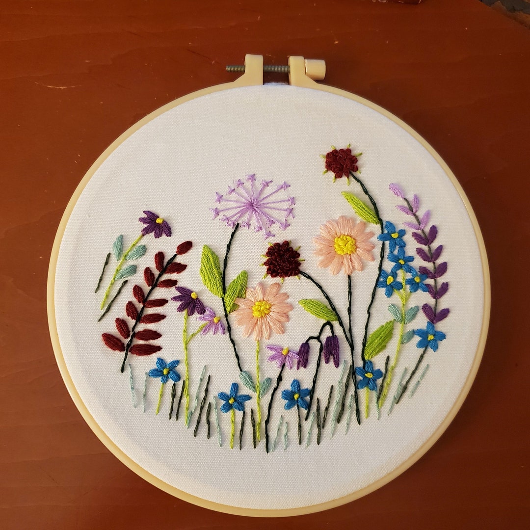 Flower Embroidery Art, Finished Wild Flowers Hoop Wall Hanging, Hand ...