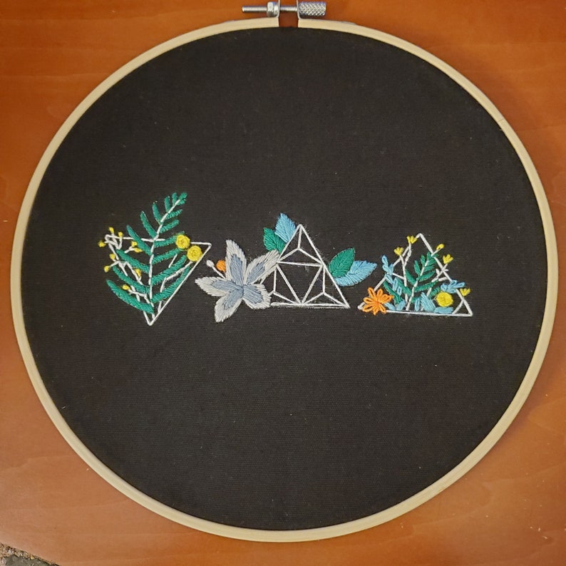 Floral Geometric Embroidery Art, Finished Hoop Wall Hanging, Hand ...