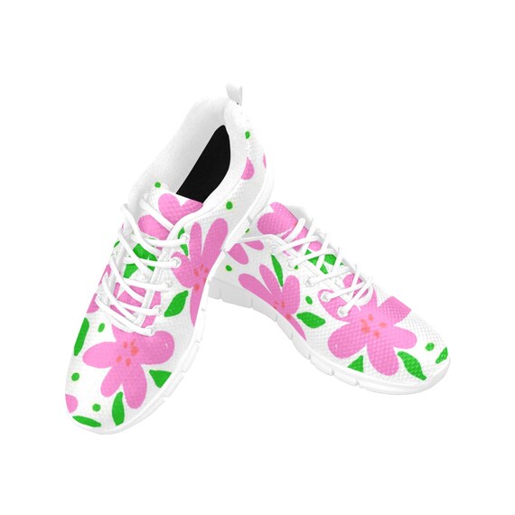 Sneakers Pink And Blue Flowers Woman's Shoes Men's Shoes Flowers Custom Sneakers Vegan Shoes Custom Printed Running Shoes