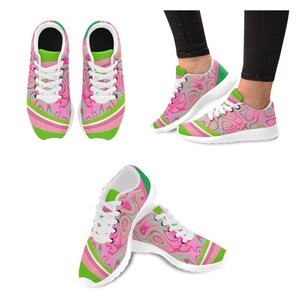 Pink Green Abstract Womens Sneakers Shoes, Women's Running  Shoes, Pink and Green Pattern Womens Shoes, Sorority Shoes