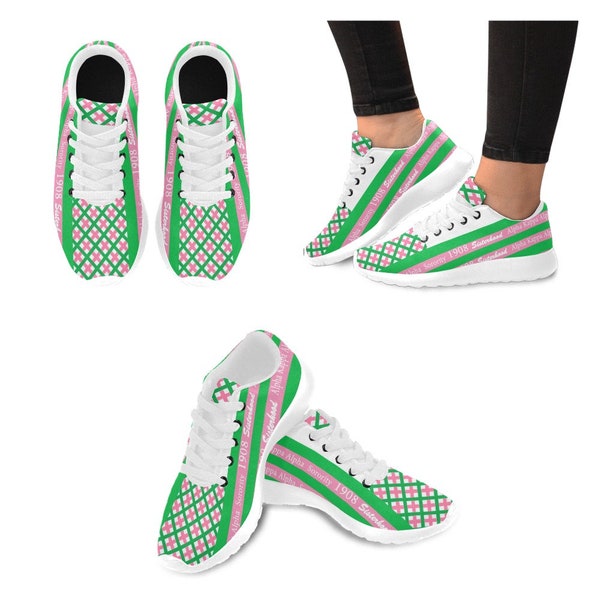 Pink Green Design Women's Running Shoes , Low Top Canvas Shoes, Women Shoes, Sorority Shoes, Pink Green Pattern Shoes