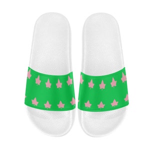 Ivy Pattern Women&#39;s Slide Sandals, Casual Shoes, Colorful Pink Green Shoes, Ivy Design Slide Sandals
