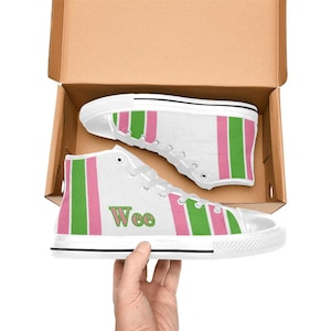 Pink  Green Design  Womens Sorority High Top Shoes, High Top Shoes, Pink Green Design Women Shoes, Low Top Shoes, Pretty Shoes
