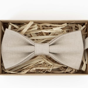 Beige Linen Bow Tie: Handmade Groomsmen Gift