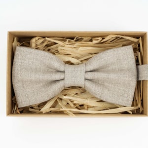 Natural Linen Butterfly Bow Tie: Pre-Tied Wedding Groomsmen Bowtie