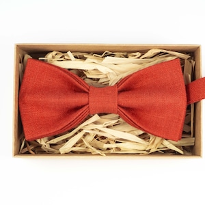 Red Brick Linen Bow Tie: Handmade Wedding Groomsmen Tie
