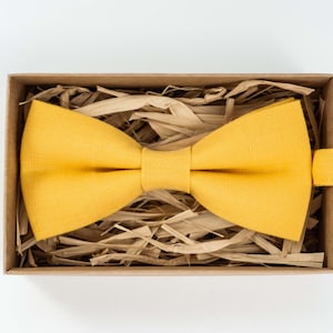 Yellow Linen Bow Tie: Handmade Wedding Neckwear