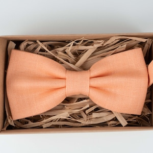 Peach Bow Tie | Organic Linen Groomsmen Bow Ties | Wedding Accessories in Peach Color, Handmade for Men