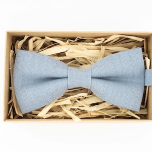 Dusty Blue Linen Bow Tie: Handmade Wedding, Boys Bowtie