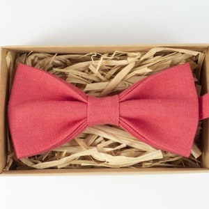 Coral Linen Bow Tie: Handmade Wedding Groomsmen Tie