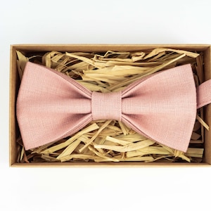 Dusty Pink Linen Bow Tie: Handmade Wedding Bowtie