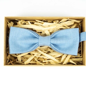 Sky Blue Linen Bow Tie: Handmade Wedding Bowtie
