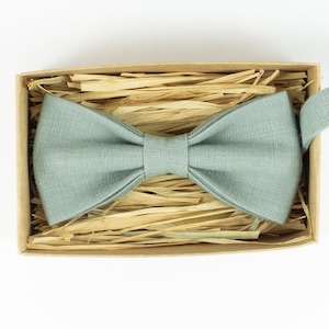 Dusty Sage Green Linen Bow Tie: Handmade Wedding Groomsmen