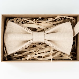 Sand Groomsmen Bow Tie for Weddings - Linen Wedding Bow Tie - Handmade Formal Groomsmen Tie