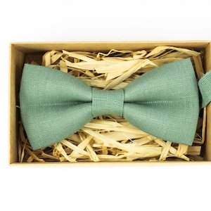 Pajarita de lino verde salvia hecha a mano: pajarita para padrinos de boda