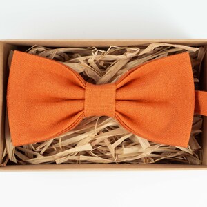 Orange Linen Bow Tie: Handmade Wedding Party Bowtie