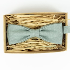 Dusty Sage Green Linen Bow Tie - Handmade Pre-Tied Bowtie