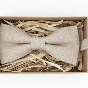 Beige Linen Bow Tie: Handmade Wedding Neckwear