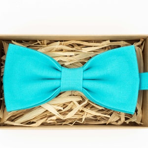 Cyan Linen Bow Tie: Handmade Wedding Menswear
