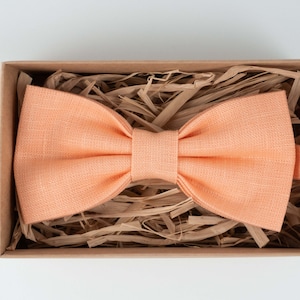 Peach color pretied bow ties for men, boys or babys / Made to order peach linen bow tie for wedding party