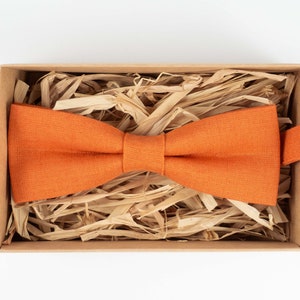 Orange Groomsmen Bow Ties | Natural Linen Wedding Bow Ties