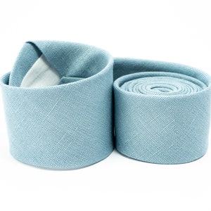 Sea Blue Linen Necktie: Handmade Wedding Groomsmen Tie