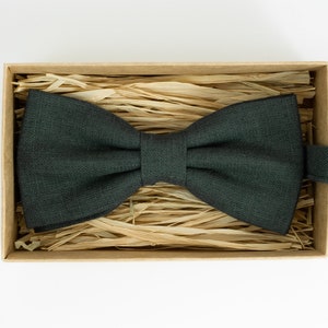 Handmade Forest Green Linen Bow Tie: Wedding Groomsmen