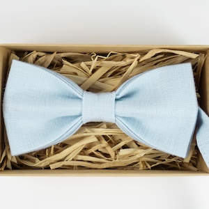 Light Blue Linen Bow Tie: Handmade Groomsmen Gift