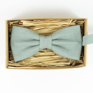 Dusty Sage Linen Bow Tie: Handmade Wedding Groomsmen Bowtie