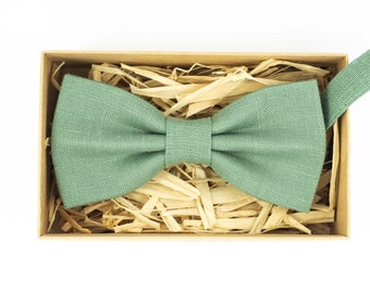 Sage green color bow tie / Wedding bow tie / Pocket square