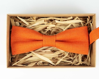 Orange Linen Bow Tie and Pocket Square Set