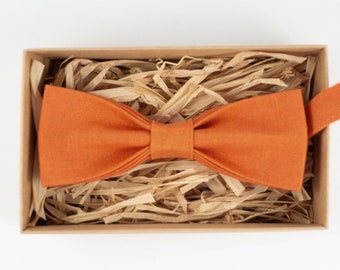 Orange Linen Bow Tie: Handmade Natural Fabric, Custom Made