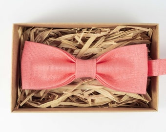 Rose wedding ties for groom / Bow ties made from natural linen