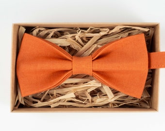Orange Linen Bow Tie: Eco-Friendly Wedding, Handmade
