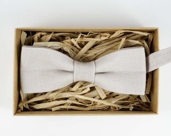 Ivory color linen bow ties for men / Ring bearer bow tie / Baptism bow tie