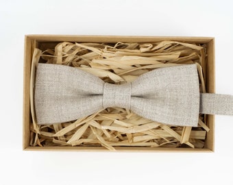 Natural Linen Bow Tie: Rustic Wedding Groomsmen Accessory