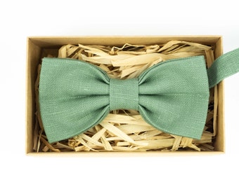 Sage green groomsmen bow tie for weddings / Ties for men / Linen bow tie