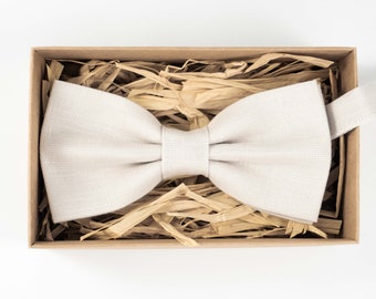 Off white color linen butterfly mens bow tie / Boyfriend gift / Wedding bow tie