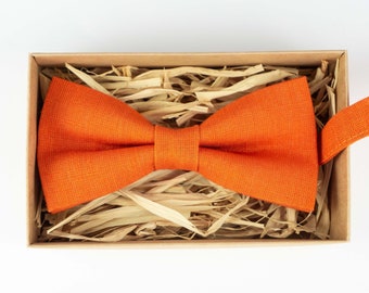 Pajarita de lino naranja: pajarita de mariposa preanudada, regalo para padrinos de boda