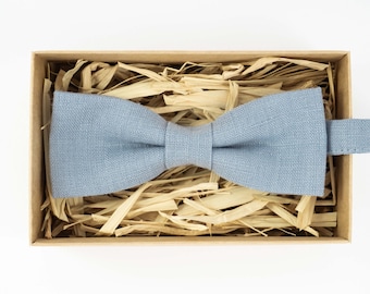 Dusty blue linen mens bow tie / Boys bow tie / Baby bow tie / Gift for men