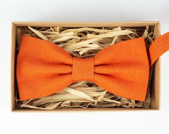 Pajarita de lino naranja: regalo de boda hecho a mano para el novio
