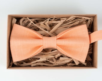 Peach Linen Bow Tie: Handmade Wedding Bowtie for Men, Boy, Baby