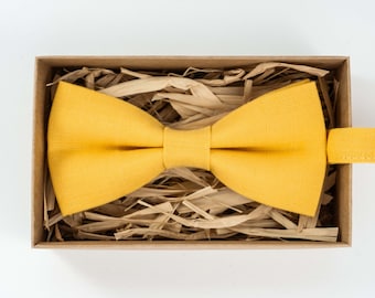 Yellow Linen Bow Tie: Handmade Wedding Neckwear