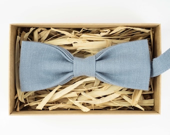 Dusty blue ties for men / Best mens ties / Wedding bow tie / Linen Tie